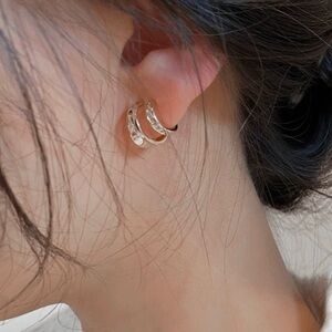 Dainty Double Layer Silver and Cubic Zirconia C Shaped Earrings